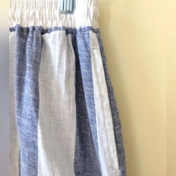 Blue Island Blue White Linen Blend Pull On Shorts Size Medium Nautical Coastal - Picture 3 of 5